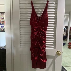 Nicole Miller satin ruched v-neck dress